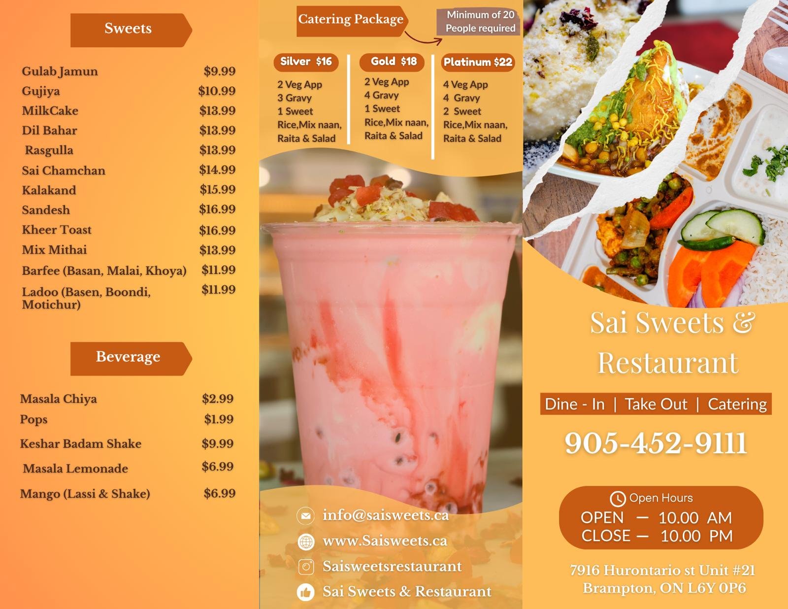 Sai Sweets Menu page 2 Sai Sweets Menu